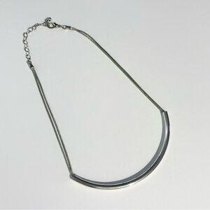 Silver Tone Double Rope Chain Curved Bar Choker Collar Necklace